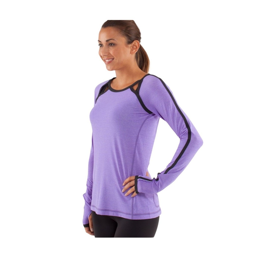 Lululemon Run Record‎ Breaker Top Womens 6 Purple Excellent Long Sleeve Cutout
